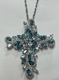 Sterling Silver Blue Topaz Cross Pendant & Chain New JTV