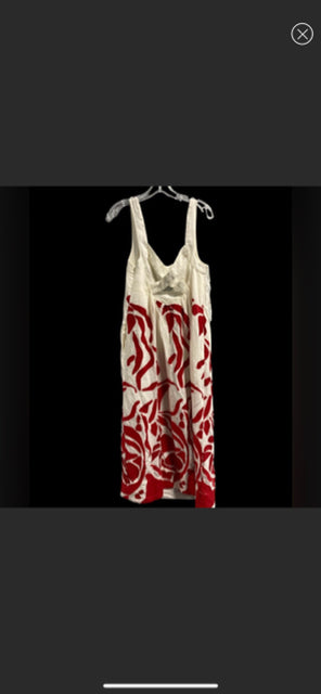 Red/White Anthropologie BOUTIQUE Maxi Dress Women's Front Cut Out