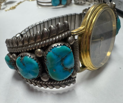Robert Bernice Leekya Kingman Turquoise Sterling silver watch band tips RLB Zuni