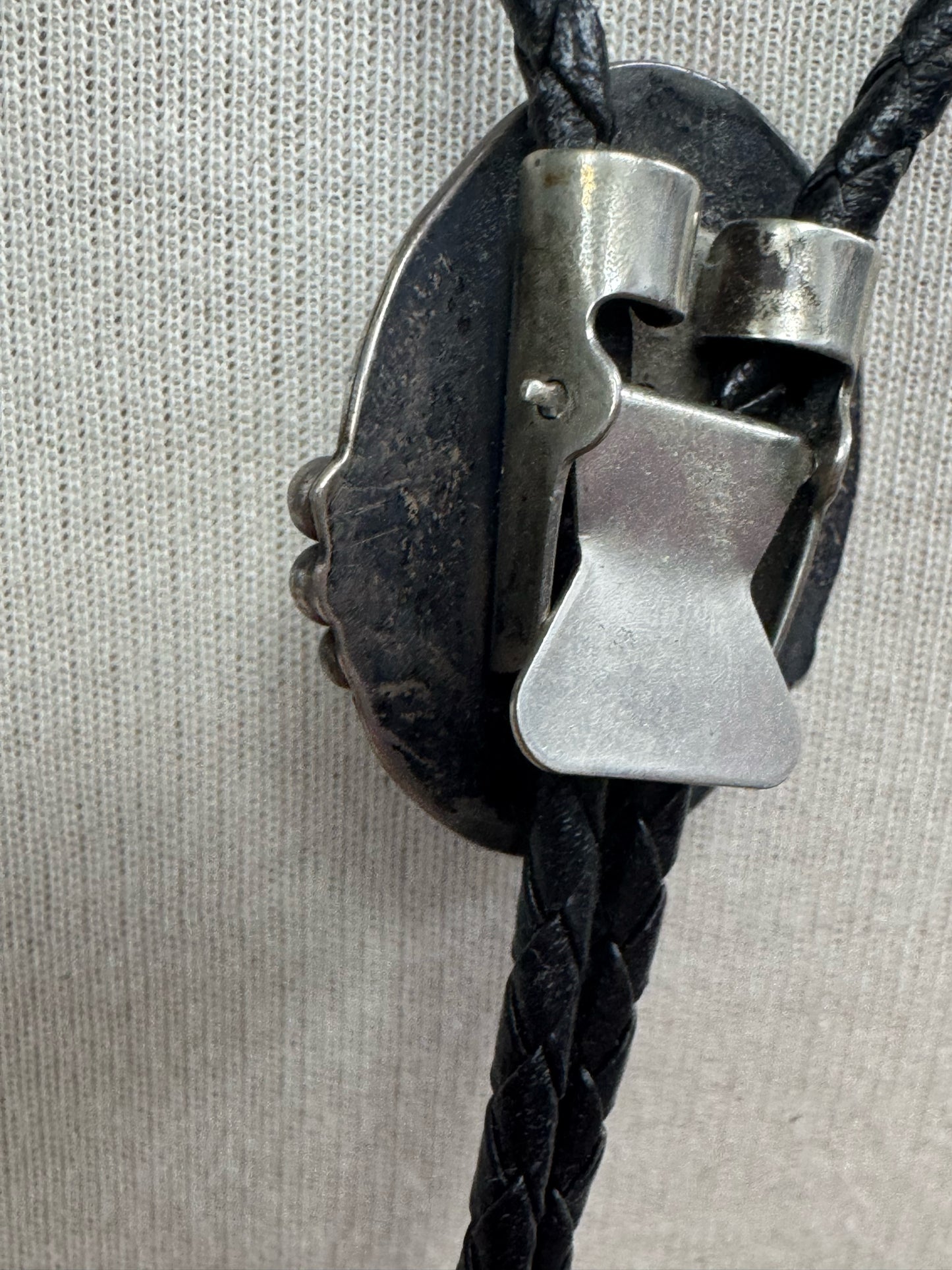 Sterling Silver Onyx Navajo Vintage Native American 1.5" x 1.25" Bolo Tie