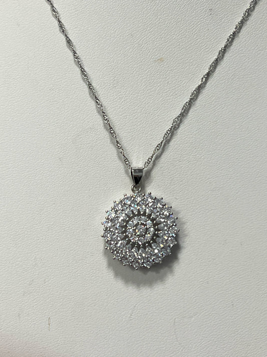 Sterling Silver CZ Necklace Pendant Chain New JTV
