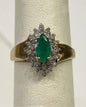 10k Yellow Gold Marquise Natural Emerald & Diamond Ring Size 6.75