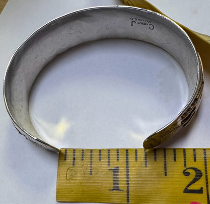 CJ Charlie John Navajo Sterling Silver & Gold Filled Kokopelli Cuff Bracelet