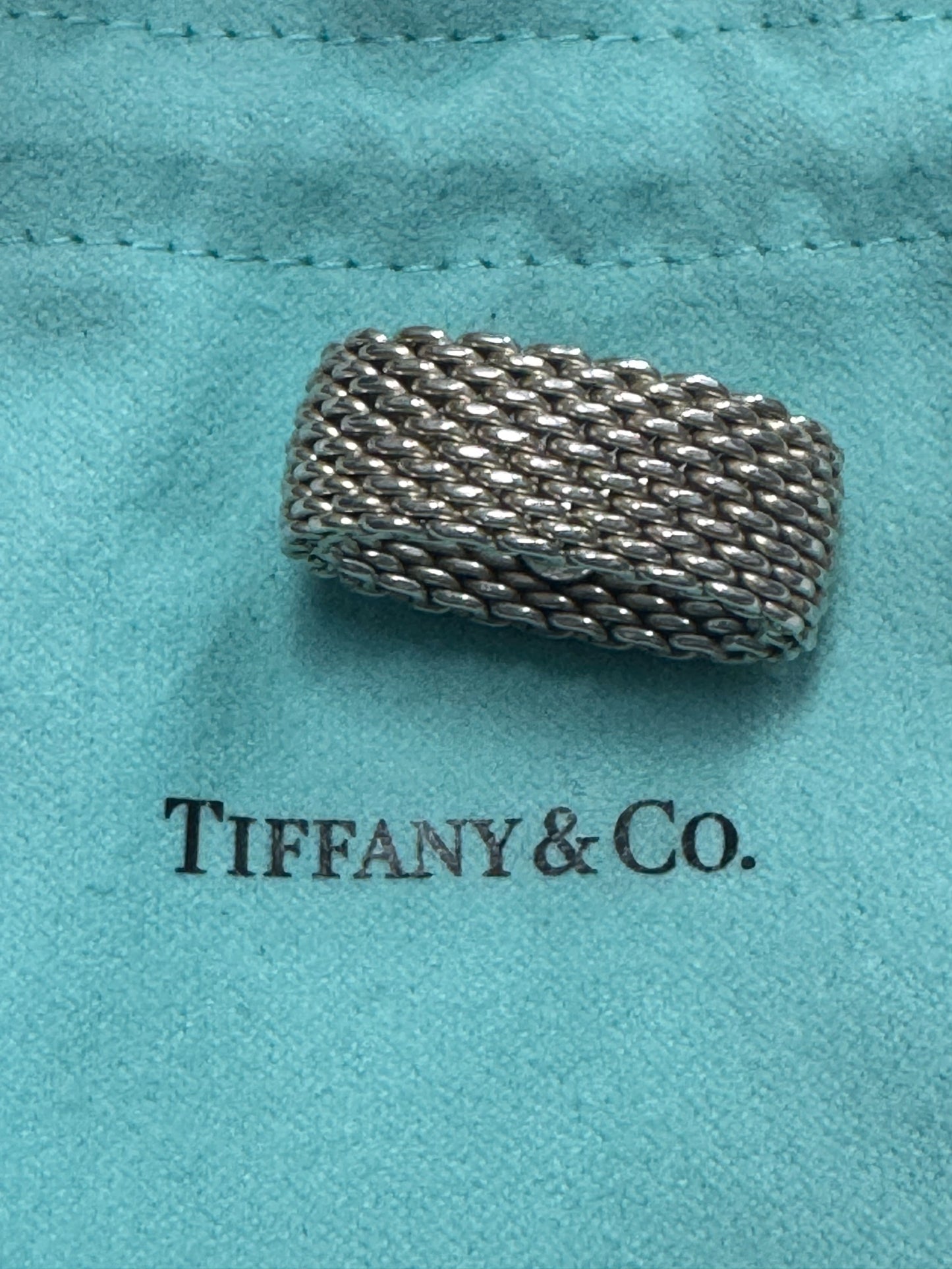 Tiffany & Co. Sterling Silver Somerset Flexible Mesh Ring .40" Wide Size 8