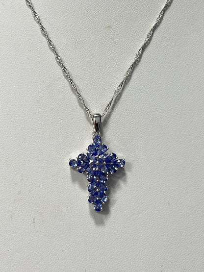 Sterling Silver Tanzanite Cross Pendant Necklace Chain New JTV