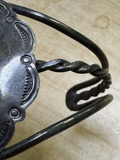 Vintage Sterling Silver Stamped Turquoise Concho Cuff Bracelet