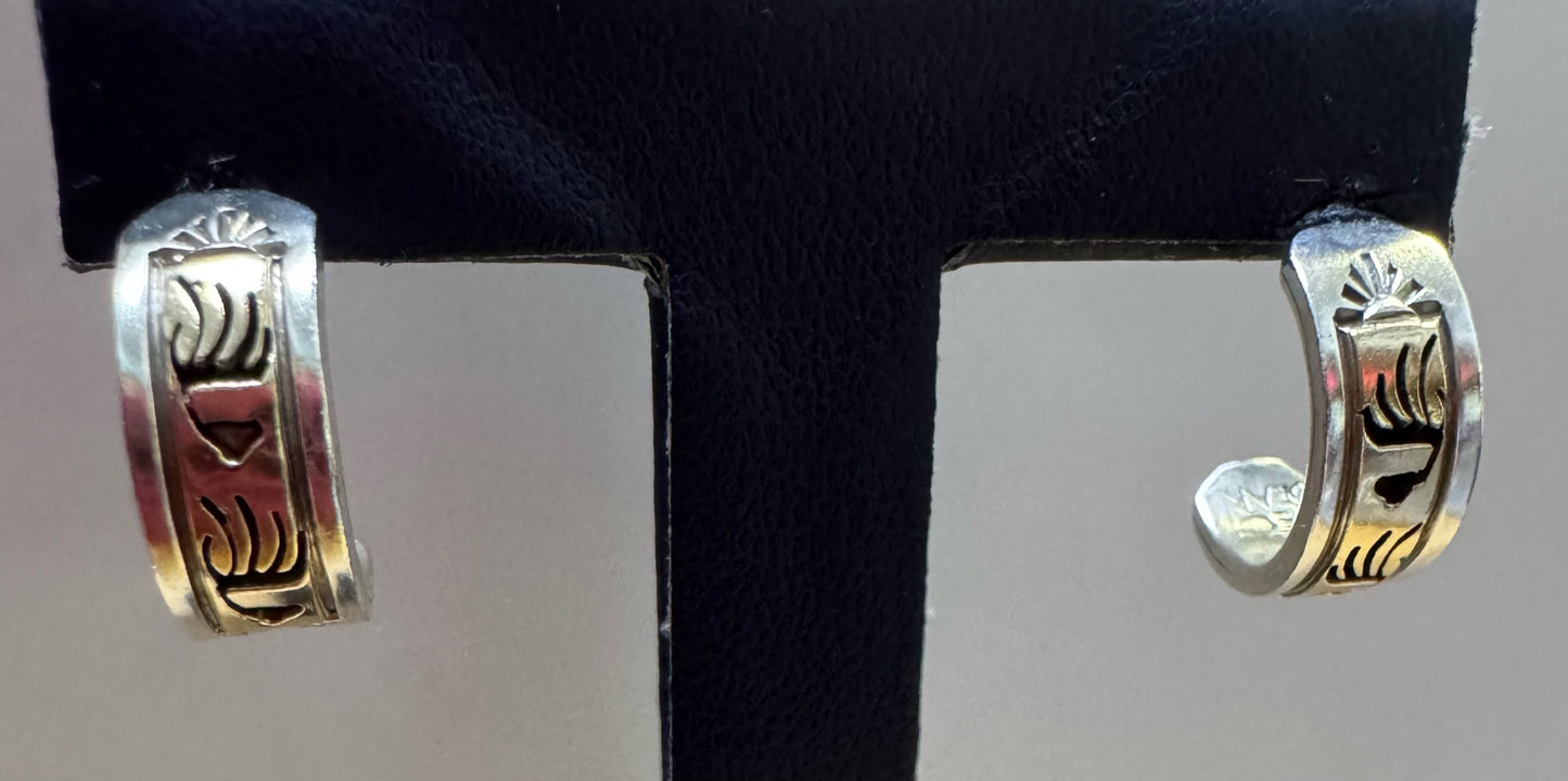 Rhoda Jack 14K Yellow Gold & Sterling Silver Native Bear Half Hoop Earrings