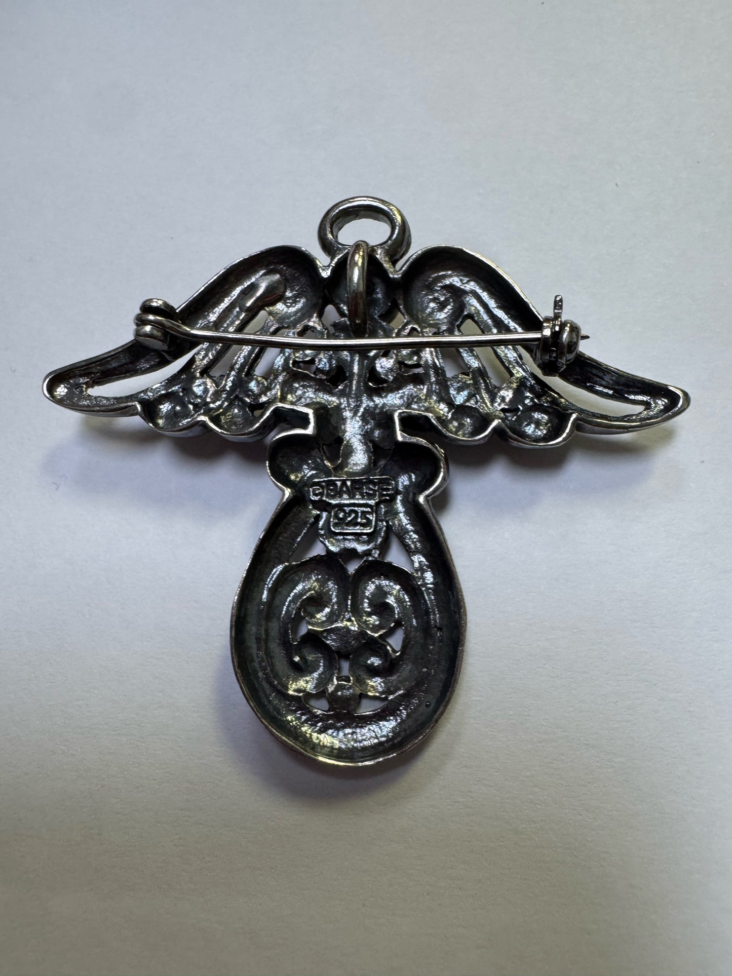 Sterling Silver 925  Barse Angel Pin Brooch Pendant 1" x 1.10"