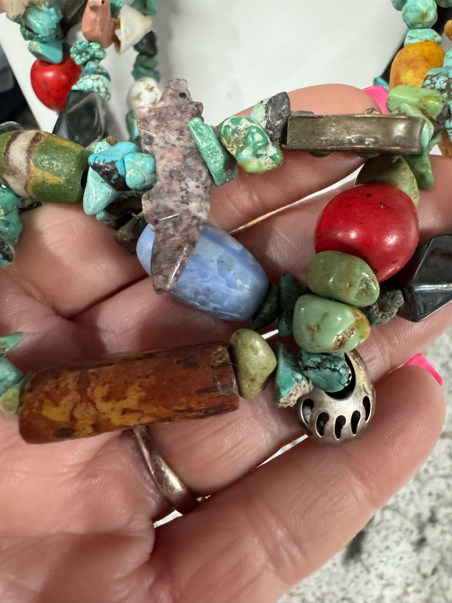 Vintage Native American Sterling Silver 4 Strand Heavy 28-32" Turquoise Necklace