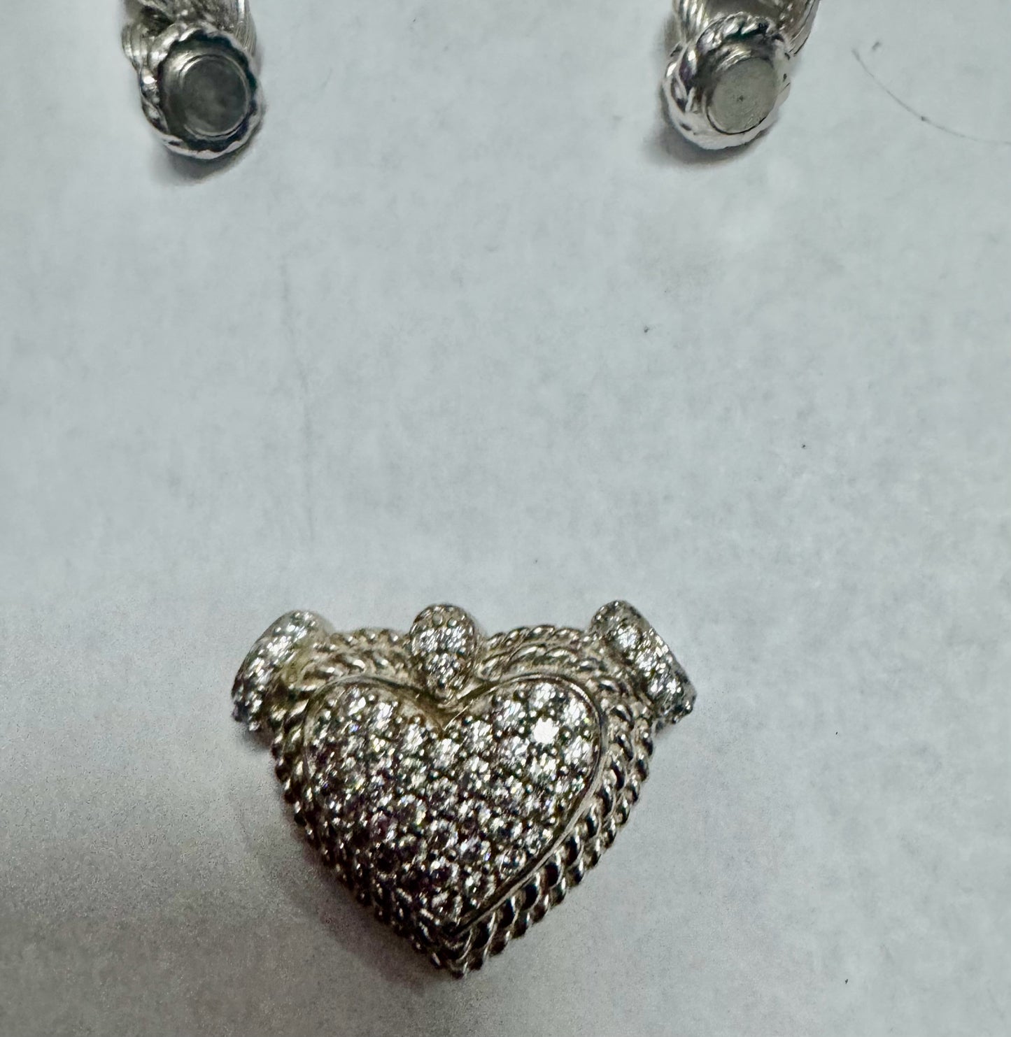 Judith Ripka Sterling Silver CZ Cubic Zirconia Heart 18" Necklace Rolo Chain 83g