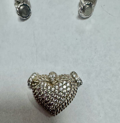 Judith Ripka Sterling Silver CZ Cubic Zirconia Heart 18" Necklace Rolo Chain 83g