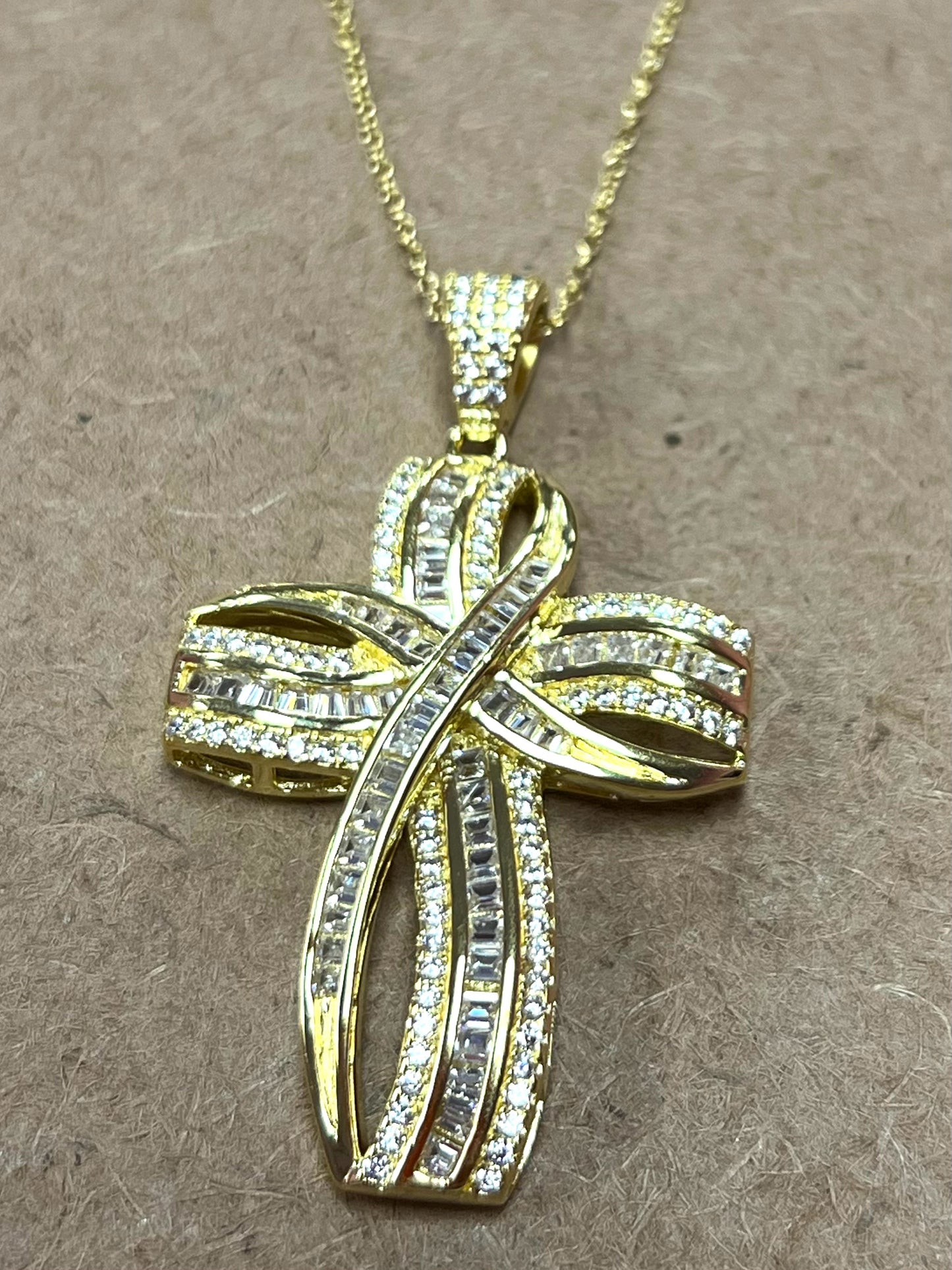 Gold Over Sterling Silver CZ Pendant & Chain New JTV