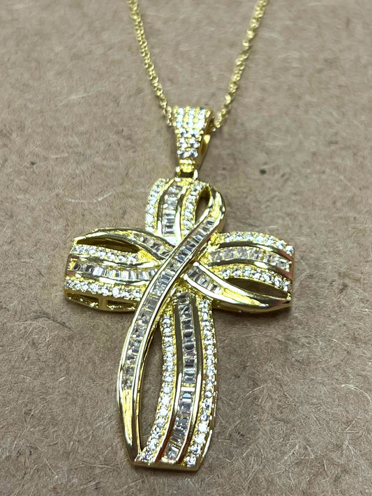 Gold Over Sterling Silver CZ Pendant & Chain New JTV