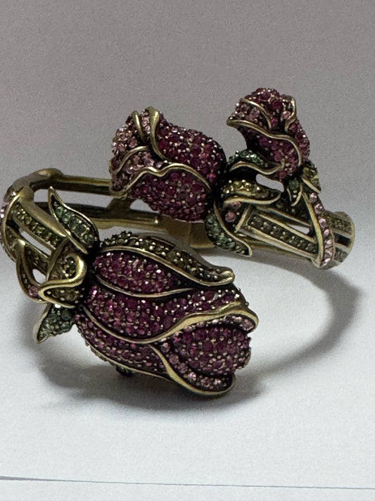 Heidi Daus Climbing Rose Hidden Watch Swarovski Crystal Bronze Tone Bracelet