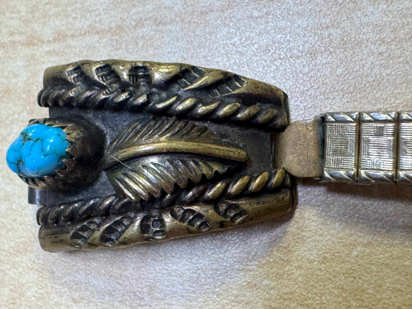 JJM Navajo Jim Julia Martinez Sterling Silver Turquoise Watch Tip Gold Wash Band