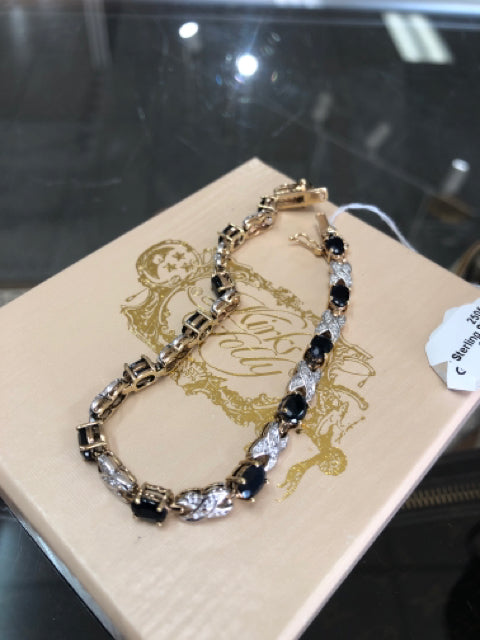 Gold Over Sterling Silver Sapphire Bracelet 7.5"