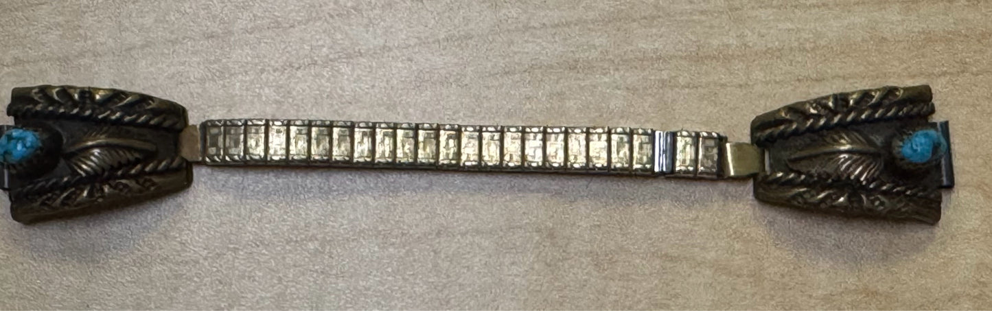 JJM Navajo Jim Julia Martinez Sterling Silver Turquoise Watch Tip Gold Wash Band