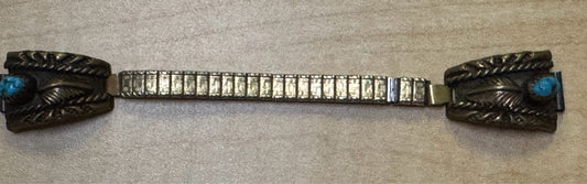 JJM Navajo Jim Julia Martinez Sterling Silver Turquoise Watch Tip Gold Wash Band