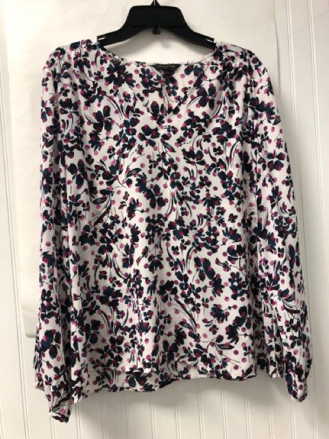 White/Navy/Fuchsia Banana Republic Long Sleeve Shirt Women's