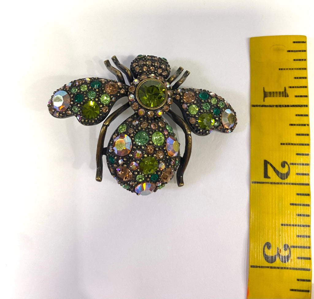 Joan Rivers Vintage Multi Color Rhinestone Bee Pin Brooch 1.76" x 2.39"