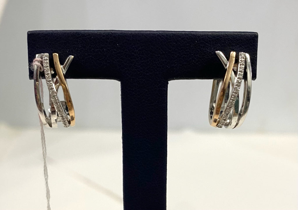 14kw & 14kr Diamond Hoop Earrings .69" x .30"