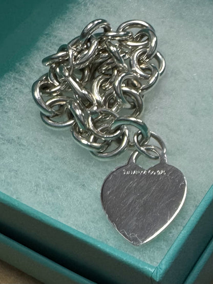 Tiffany & Co. 925 Sterling Silver Heart Tag Charm Link 7.25" Bracelet