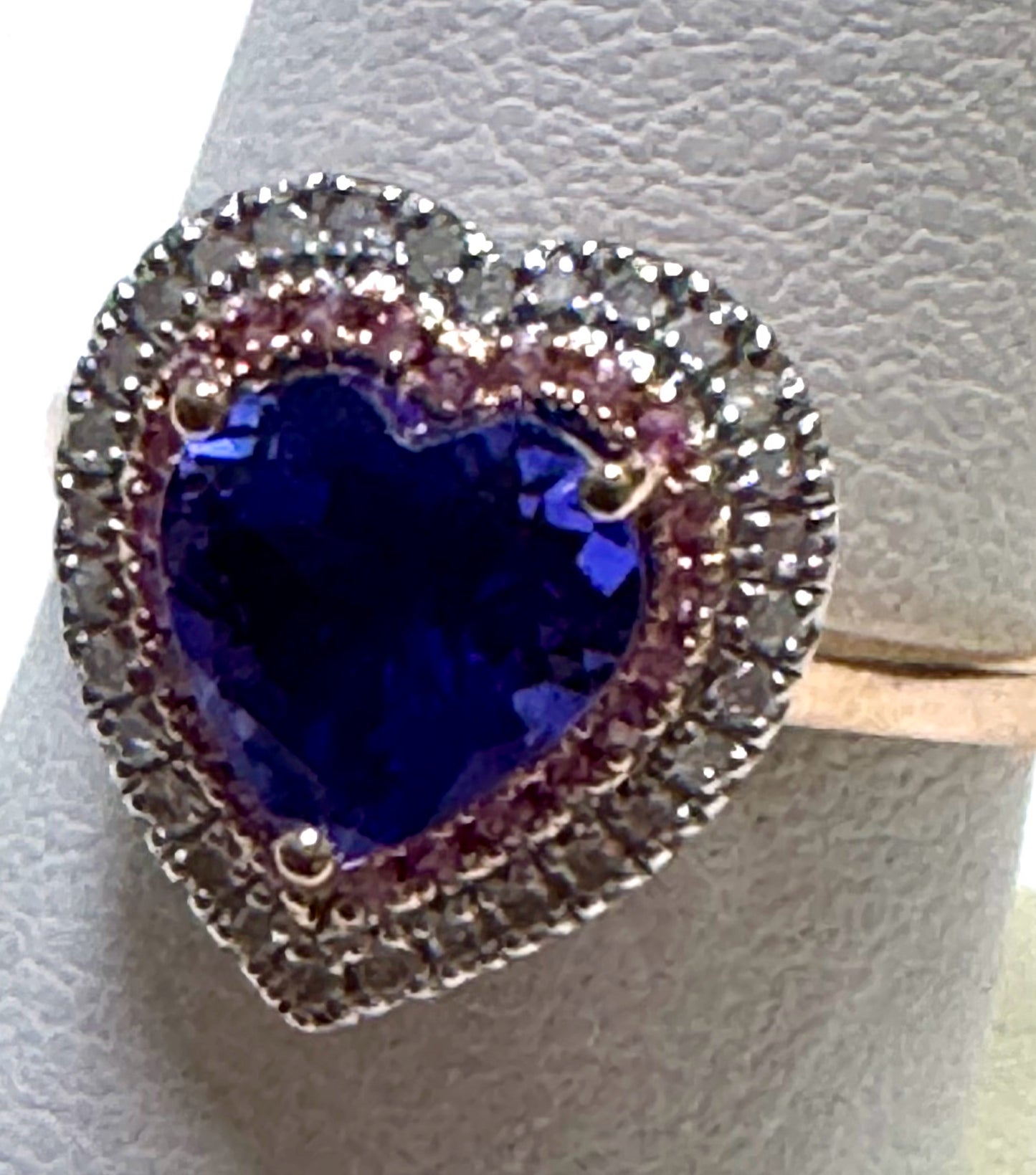 New 14k Rose Gold Ring Lab Created Tanzanite Heart  Double Halo SZ 8 JTV