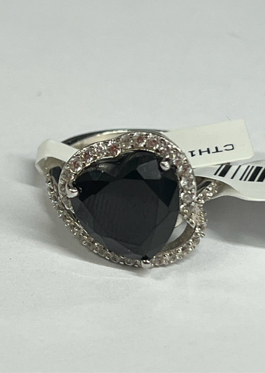 Sterling Silver Black Spinel ring Size 8 JTV New