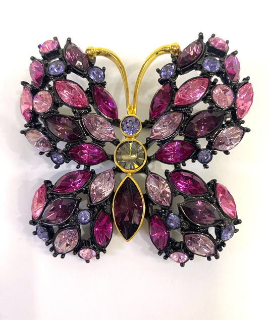 Joan Rivers Spring Butterfly Brooch Pink Burgundy Purple Signed 2.29" x 2.26"