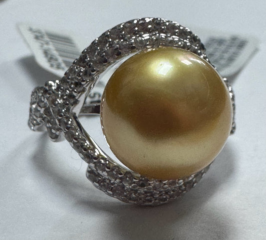 Sterling Tahitian Pearl White Zircon Ring New w/ Tags JTV Size 8