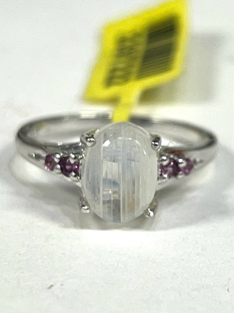 Chuck Clemency STS Sterling Silver Moonstone & Pink Tourmaline Ring Size 6