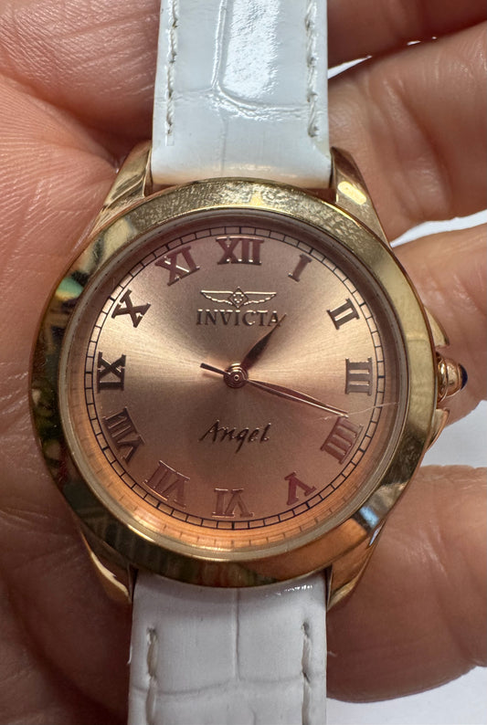 Invicta Women's 14806 Angel Rose Gold Tone Stainless Steel White Leather Watch