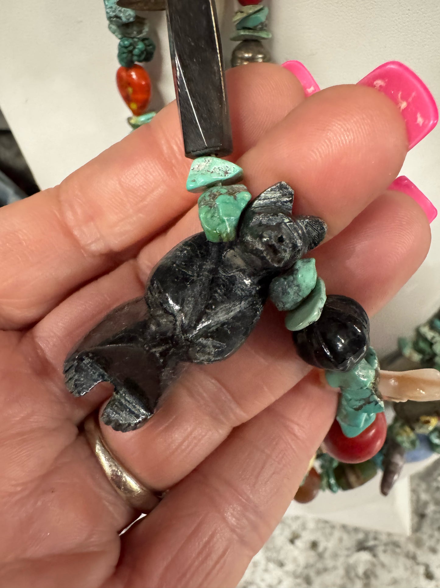 Vintage Native American Sterling Silver 4 Strand Heavy 28-32" Turquoise Necklace