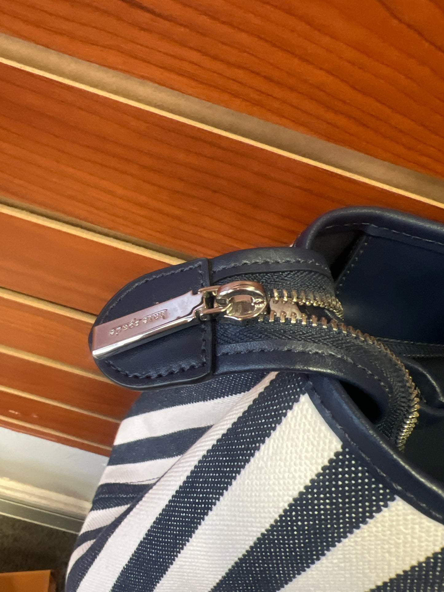 Designer Kate Spade White/Navy Striped Tote Bag