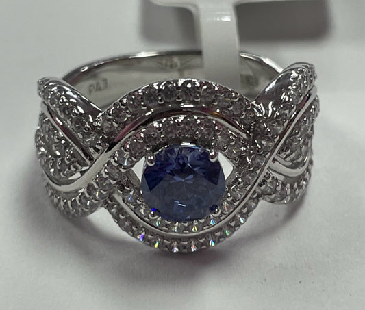 Sterling Silver Blue & White Simulant Ring Size 8 New w/ Tags JTV