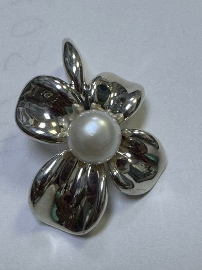 Ann King Sterling Silver Freshwater Button Pearl Orchid Flower Pendant