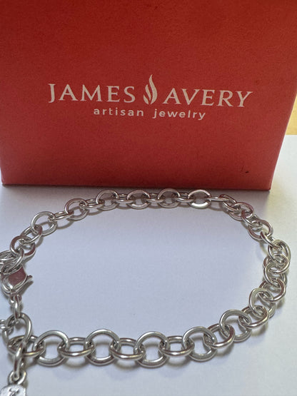 James Avery Sterling Silver 8” Charm Bracelet w/ Safety Chain & Logo Tag & Box