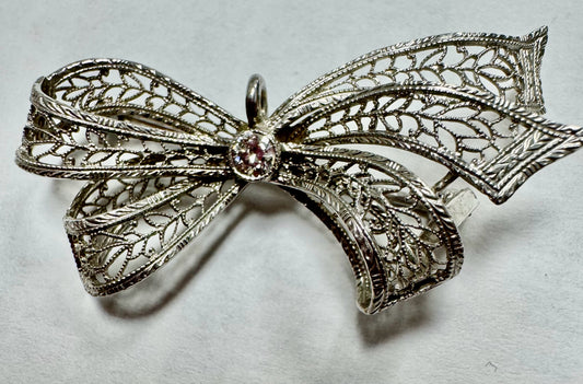 Vintage 14kw Bow Brooch Diamond