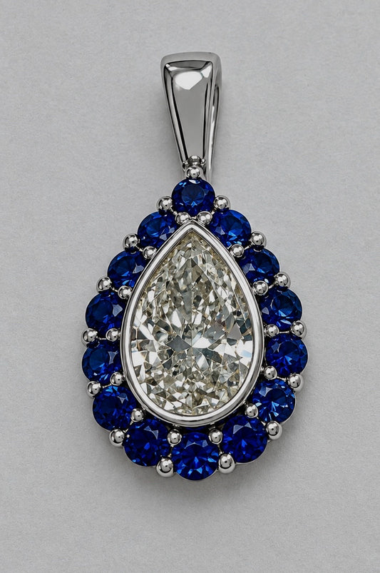 14kw 3/4 ct Natural Diamond & Sapphire Pendant