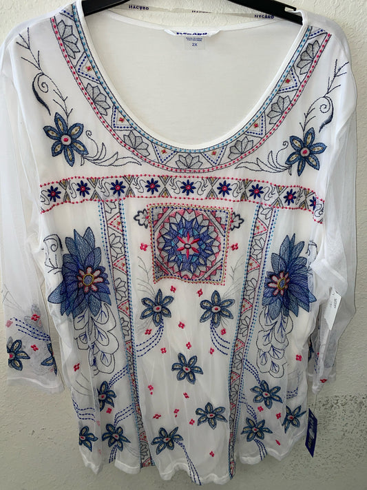 White/Multi-Color Nygard NEW Long Sleeve Shirt Women's