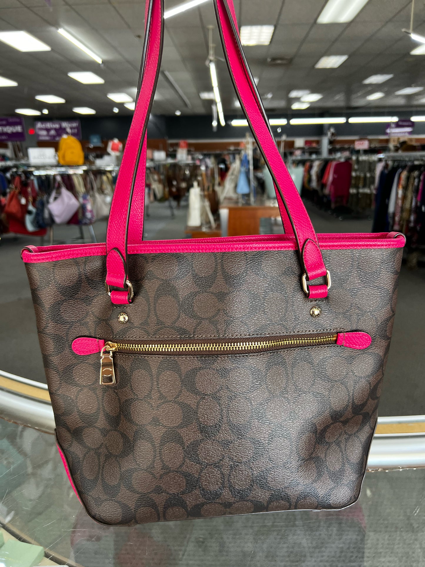 Designer Coach Dark Brown/Fuchsia Handbag