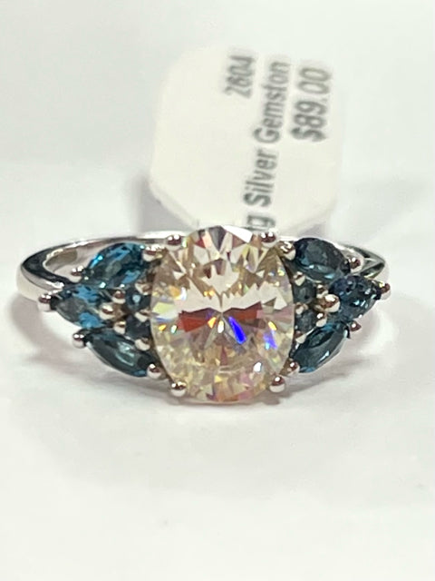 Sterling Silver Gemstone Ring Size 9 JTV