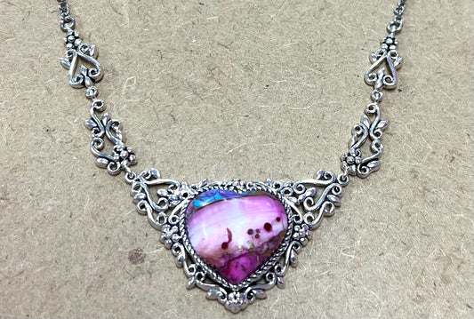 Sterling Silver Purple Spiny Oyster Heart Necklace New JTV