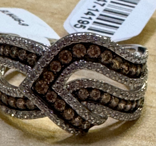 Sterling Silver Brown & White CZ Ring New w/ Tags Size 9 JTV