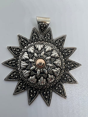 Merav Sterling Silver 925 and 18K Yellow Gold Sun Pendant Necklace 2.4