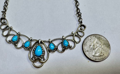 Carolyn Pollack Sterling Silver Sleeping Beauty Turquoise Necklace Adj up to 17"