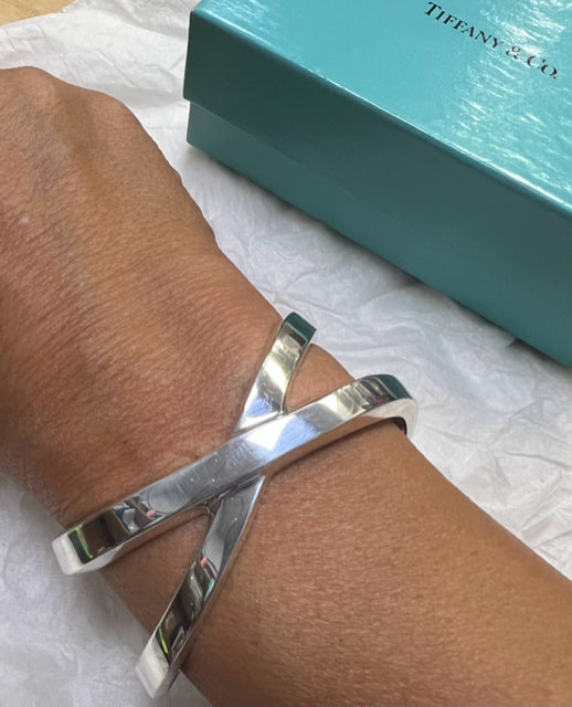 Tiffany & Co. Paloma Picasso Sterling Silver Graffiti X Cuff Bracelet w/ Box