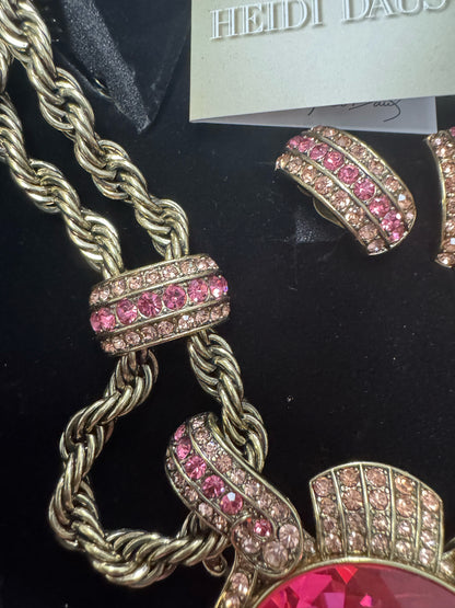 Heidi Daus Vol 2 Chain Of Events Pink Crystal Set Necklace Bracelet Earrings