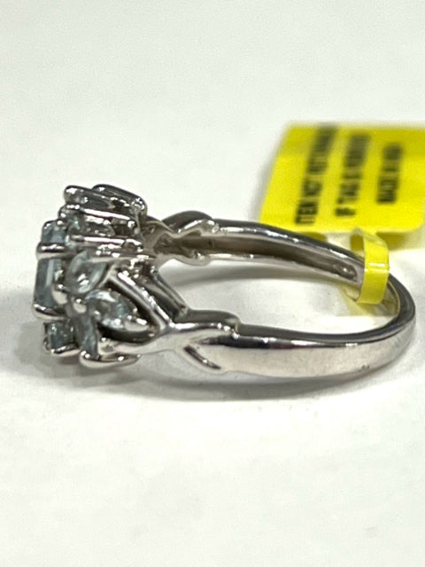 Chuck Clemency STS Sterling Silver Faint Blue Aquamarine Cluster Ring Size 5