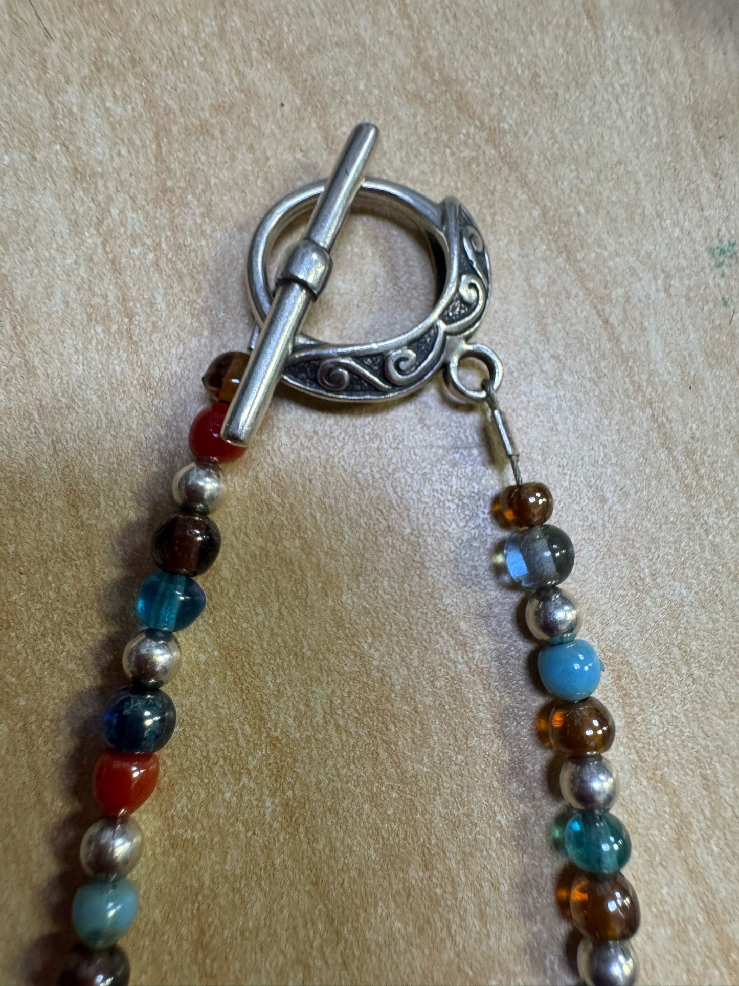 Ted Ott Sterling Silver 14.5" Choker Necklace Turquoise Pendant & Beads Toggle